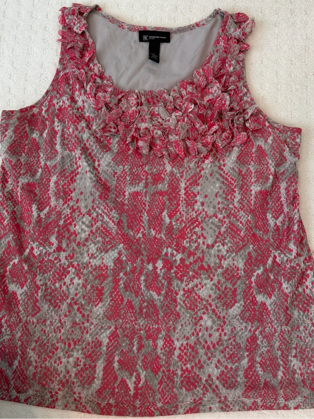 INC International Concepts Pink and Gray Floral Appliqué Sleeveless Tank